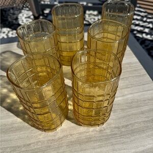 Set of Six Anchor Hocking Gold Textured Glasses Vintage 1070’s